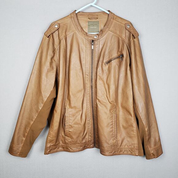 Maurices 4X Faux Leather Moto Jacket Carmel Brown Comfort Stretch Fall Staple - Picture 1 of 13